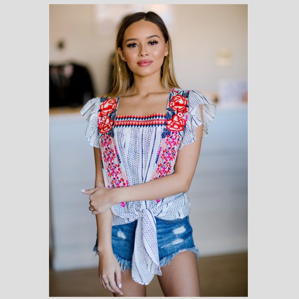 Hazel & Olive Full Of Life Floral Tie Front Top